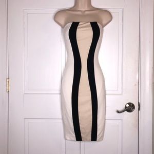 Bebe strapless vertical stripe midi dress xxs